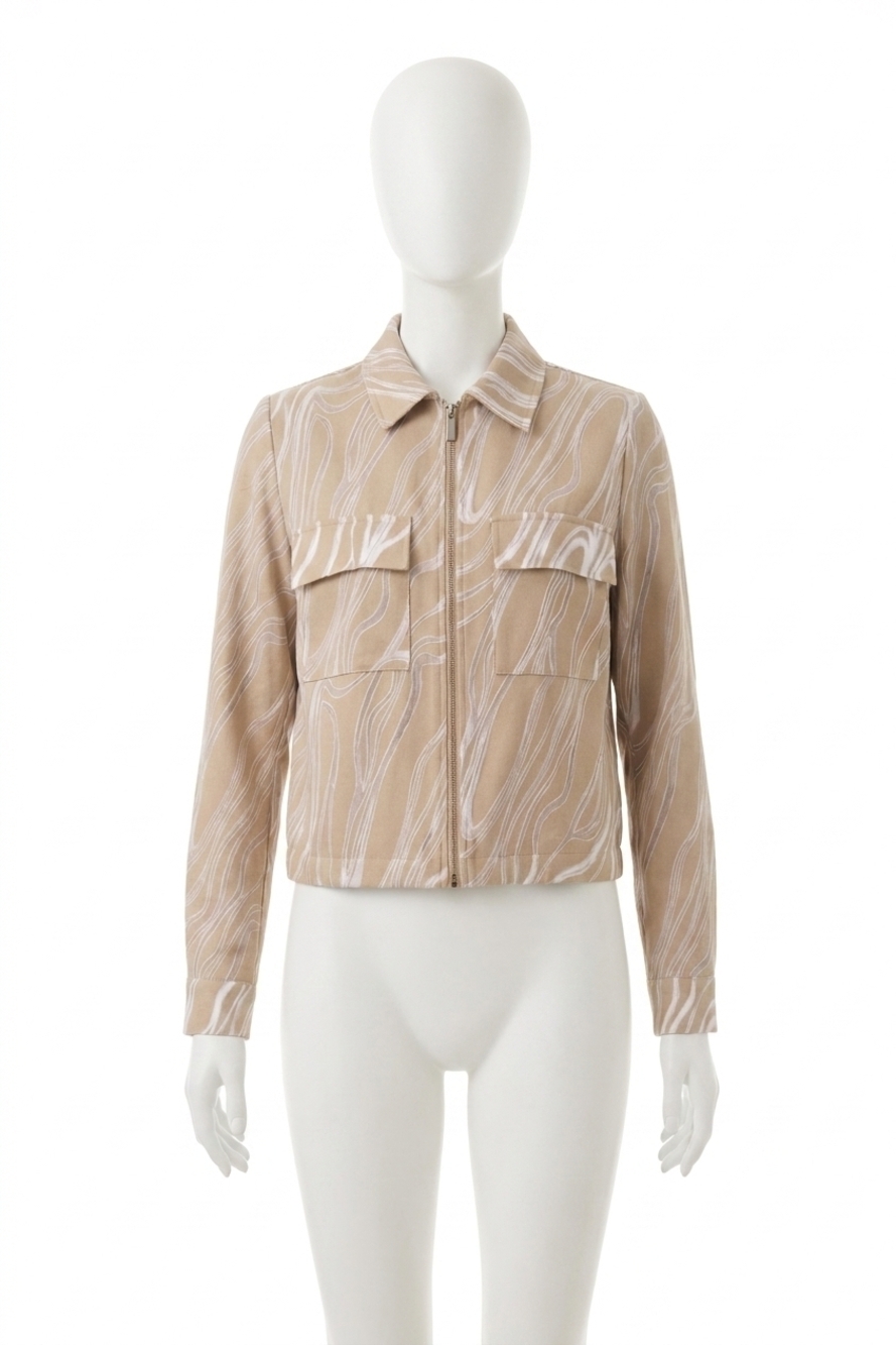 NEW JOSEPH RIBKOFF marble zip front jacket in beige/vanilla